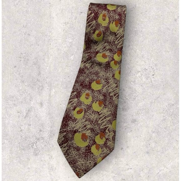 TRUSSARDI VINTAGE Silk Tie ITALY Purple Beige Yellow Art W:3.6" EUC - Picture 1 of 5